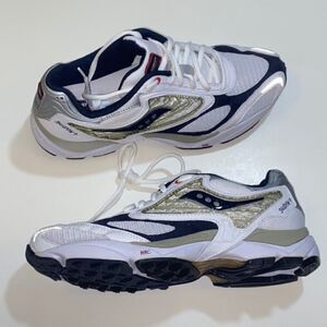 Saucony Shadow 9 Sneakers in White and Blue with Gold Details Sz,8.5 US Unisex